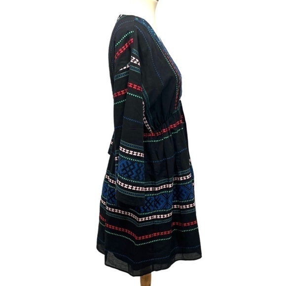 Joie Shada Black Embroidered V Neck Kimono Sleeve Cotton Boho Dress Women Large - Picture 10 of 14